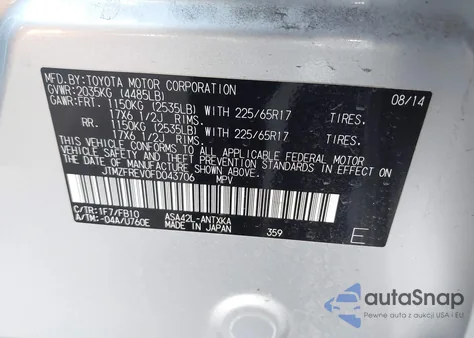 2015 Toyota Rav4 Le from USA, damaged, VIN JTMZFREV0FD043706